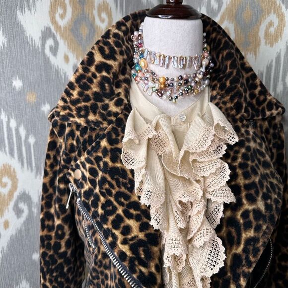 Ralph Lauren Denim & Supply Leopard Print Velvet Moto Jacket - Picture 2 of 16